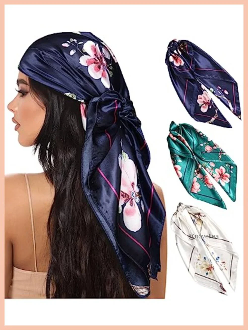 3 Pack Large Square Satin Head Scarves - 35 Inch Silk Feeling Bandana for Women